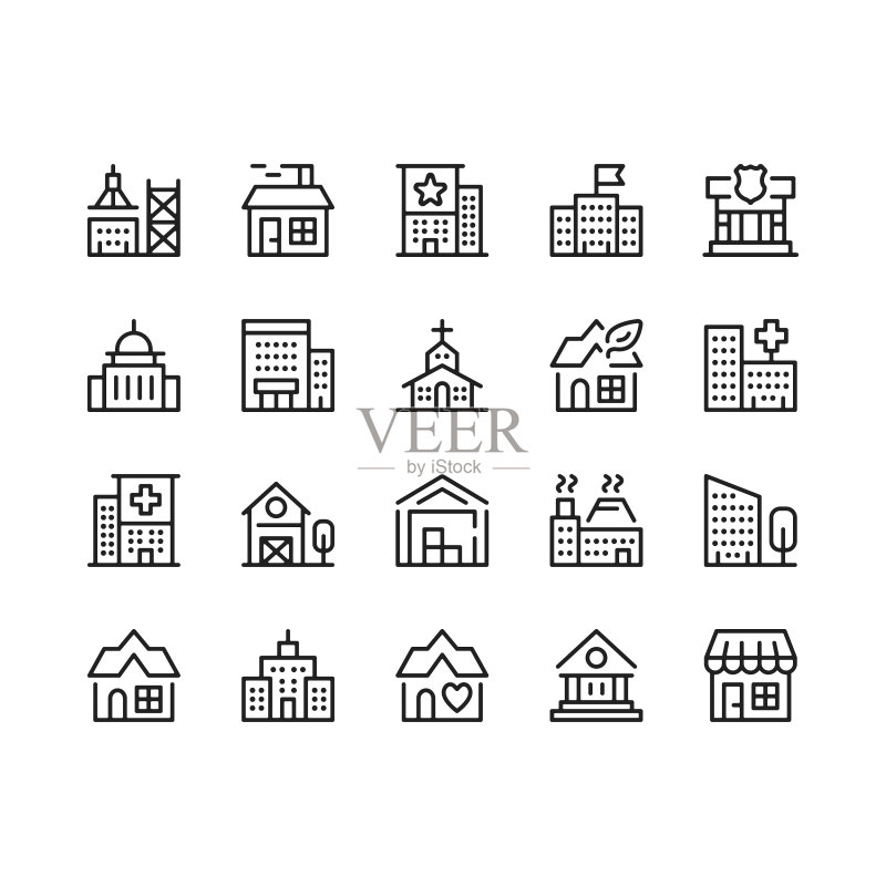 建筑线条图标,轮廓符号,矢量线条图标集图标素材
