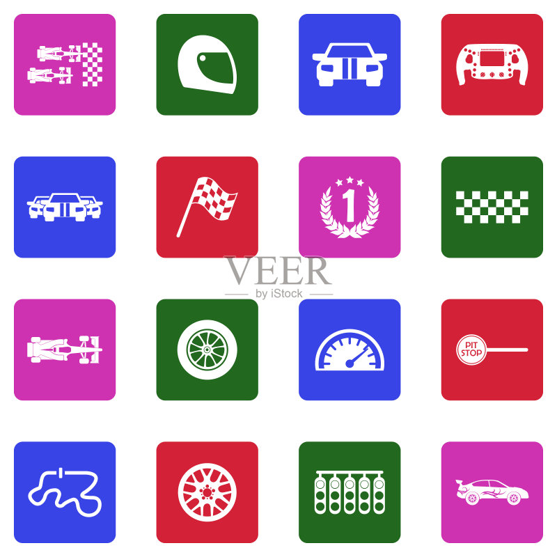 赛车图标白色扁平设计方块矢量插图图标素材