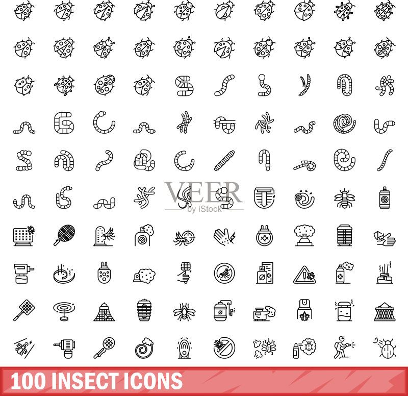 100个昆虫图标轮廓风格合集图标素材