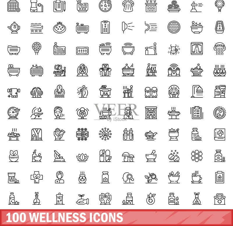 100个健康图标,轮廓风格图标素材