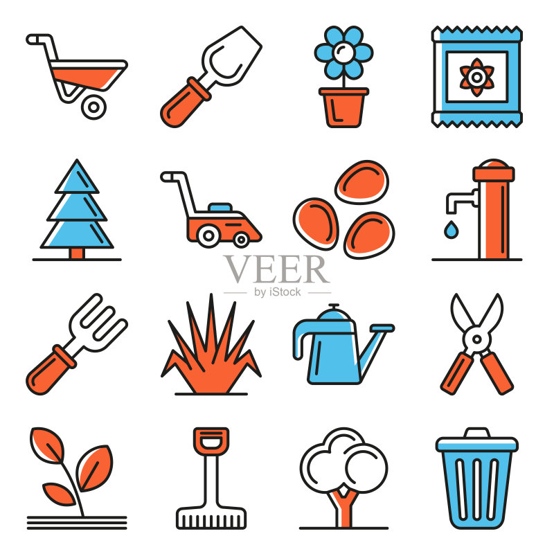 白色背景上的园艺工具图标矢量图图标素材