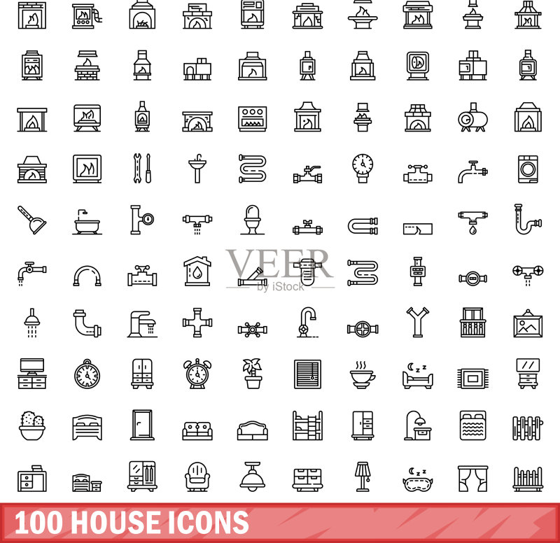 100个房屋图标轮廓风格图标素材