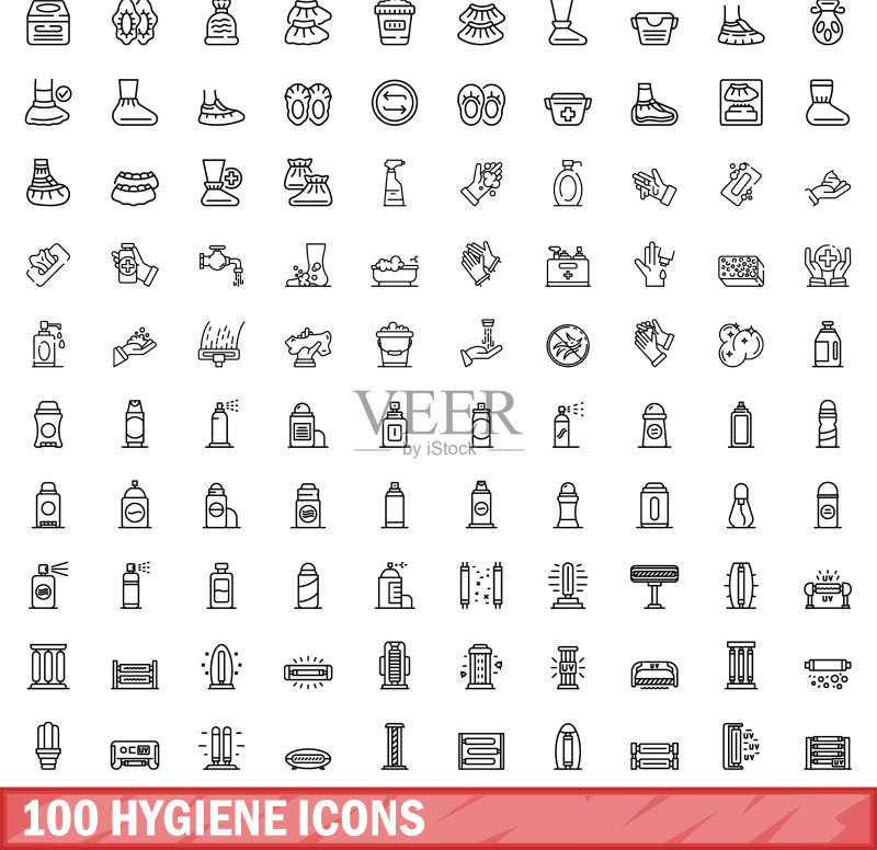 100个线性风格卫生图标合集图标素材