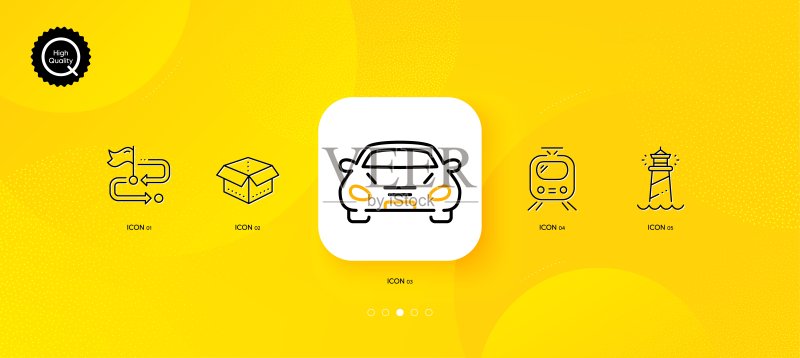 打开的盒子、火车和旅行路线极简线条图标。用于Web应用程序、印刷。矢量图图标素材