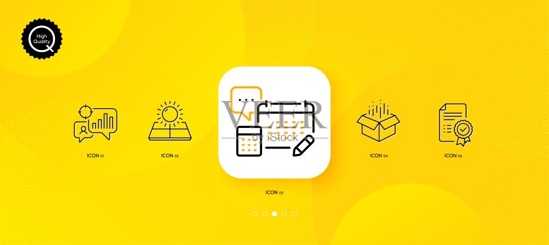 账户、太阳能和证书极简线条图标。适用于Web应用程序、印刷。矢量图图标素材