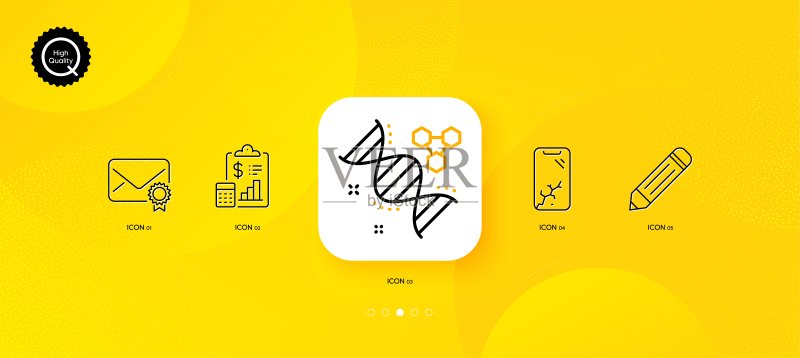铅笔、损坏的智能手机和已验证邮件极简线条图标。适用于Web应用程序、印刷。矢量图标素材
