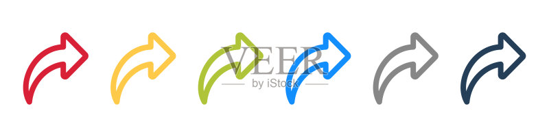 箭头图标颜色集。矢量箭头符号图示。白色背景上孤立的箭头图标素材
