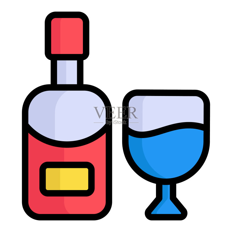 啤酒葡萄酒瓶彩色线条图标图标素材