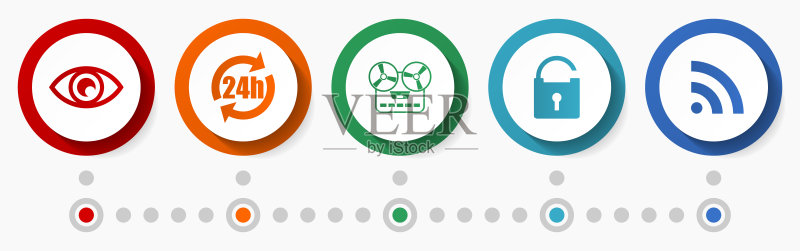 技术矢量图标集:媒体概念扁平设计网页按钮图标素材