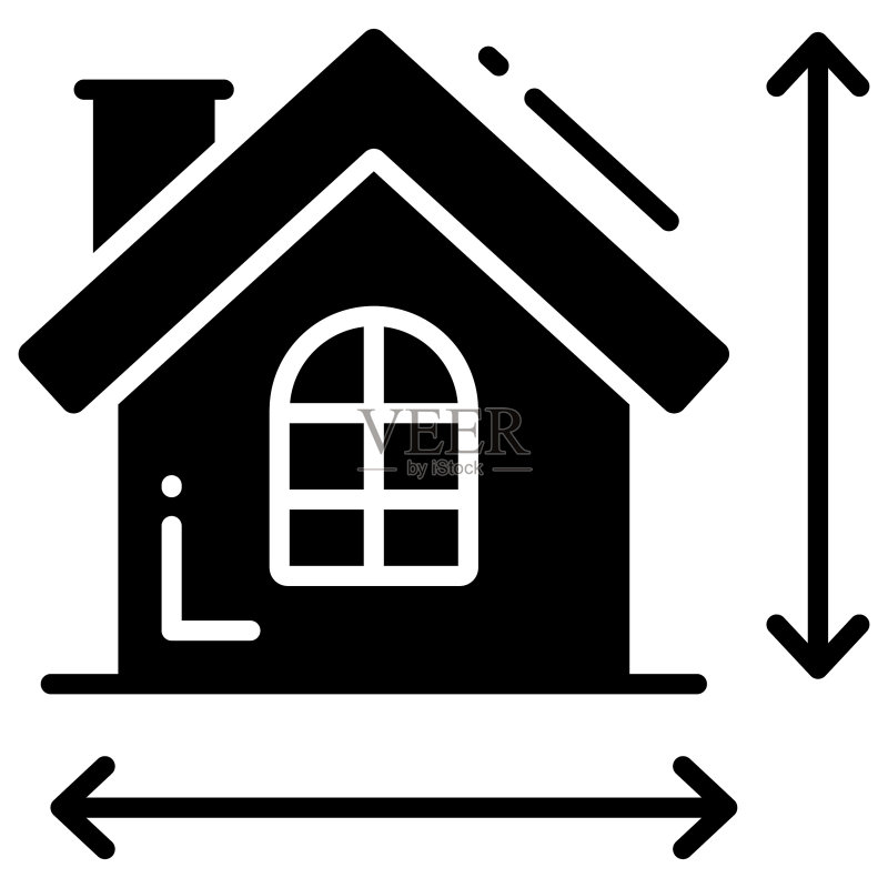 测量房屋时尚图标(扁平风格,白色背景,适用于网站、Logo、App和UI)图标素材