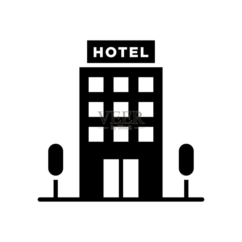 白色背景上的酒店建筑图标矢量设计模板图标素材