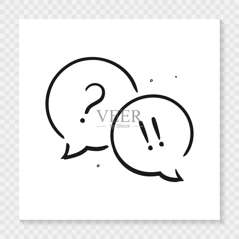 手绘感叹号和问号对话气泡图标,矢量EPS 10图标素材