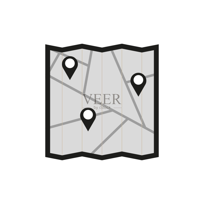 带有图钉图标的地图,图形设计元素,公路旅行矢量素材图标素材