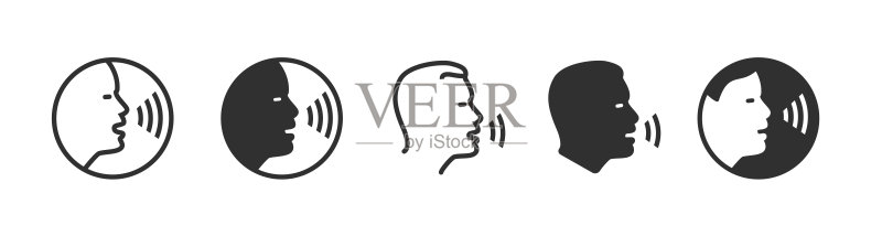 语音控制识别命令图标矢量图,男人脸部轮廓图形logo,听音频指令符号用户界面设计图标素材