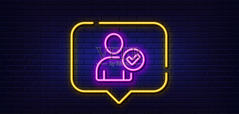 已选中用户线条图标。个人资料头像标志。霓虹灯语音气泡。矢量图标素材
