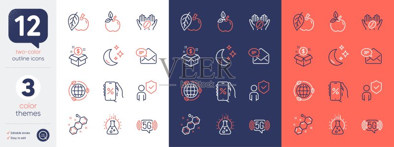 化学式、生态能源与折扣App线性图标合集.矢量设计图标素材