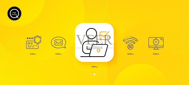 SEO定时器、在线投票和支付保护细线图标。适用于Web应用程序、打印。矢量图标素材