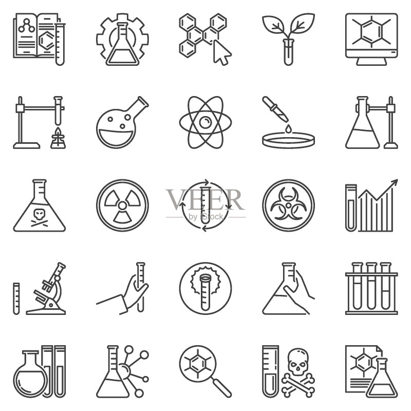 化学与科学轮廓图标 - 化学矢量符号图标素材