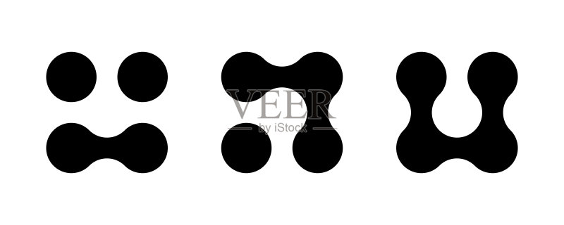 互联的点图标。圆形图案标志。集成符号。抽象点运动。互联的圆形斑点。过渡变形球。矢量图,白色背景上孤立图标素材