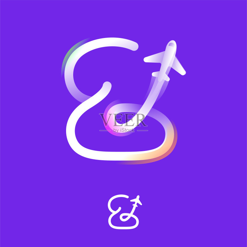 渐变线条飞机图标数字2 logo图标素材