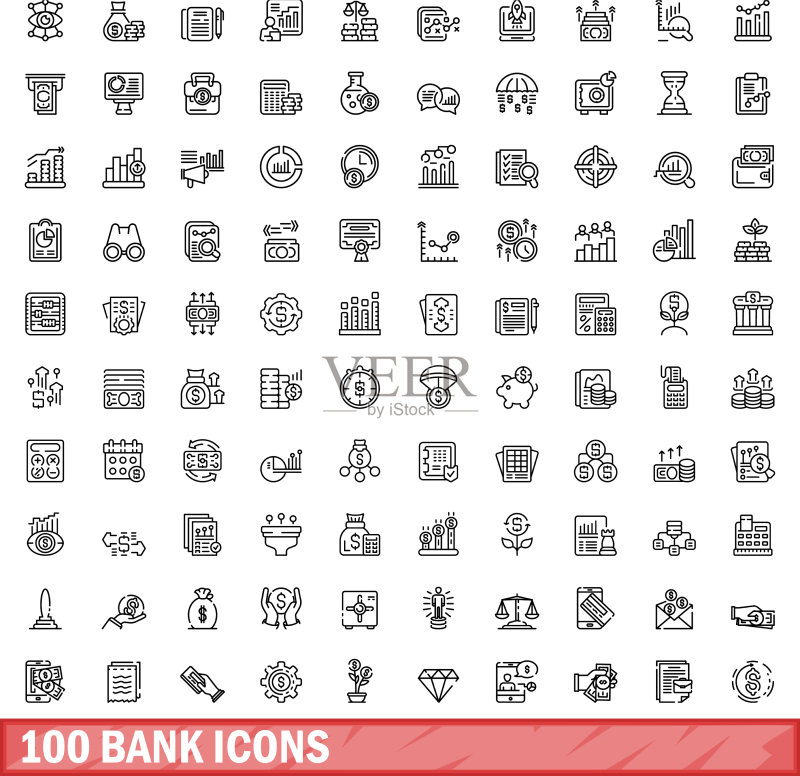 100个银行图标轮廓样式合集图标素材