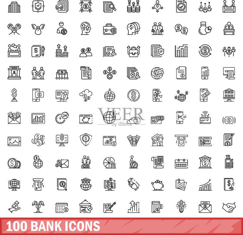 100个银行图标轮廓样式合集图标素材