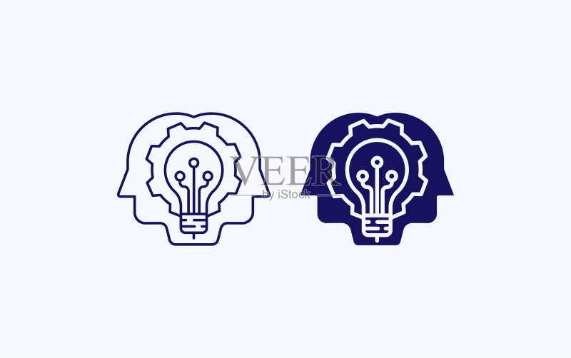 人脑与AI技术处理矢量图标图标素材