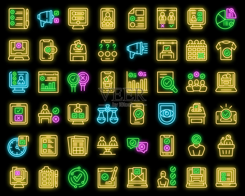 电子投票图标霓虹灯合集图标素材