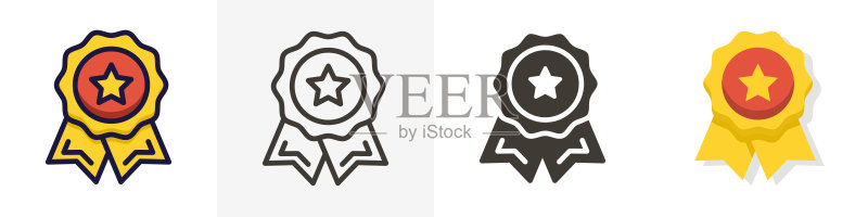 优质产品印章。矢量时尚图标插图设计,4种不同风格图标素材