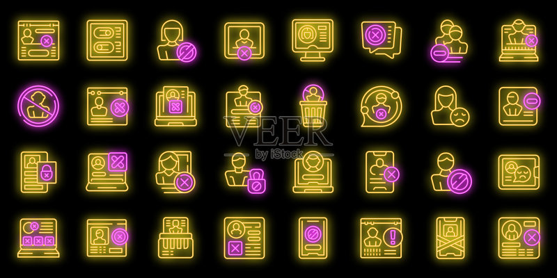 删除社交帐户图标霓虹灯套装图标素材