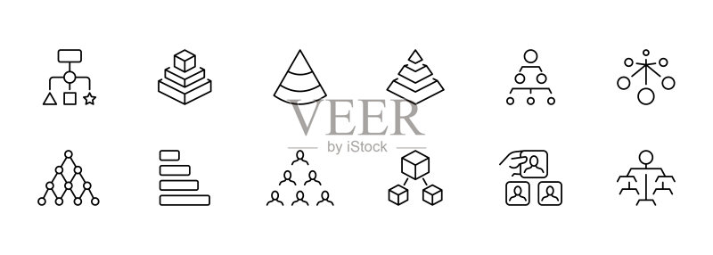 层级图图标集:负责人、管理人员、员工、下属、团队合作、老板、主管、办公室、金字塔、部门主管。商务概念。商务矢量线条图标图标素材