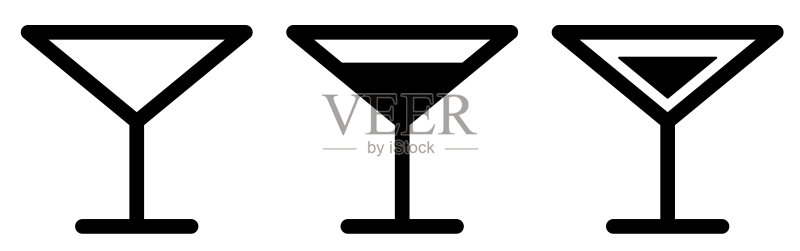 鸡尾酒杯,饮料玻璃杯,矢量图标,独立白色背景图标素材
