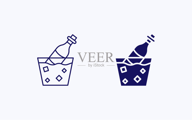 香槟酒瓶与冰桶插画图标素材