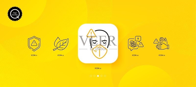 医用口罩、盾牌和禁止触摸最小线条图标,适用于Web应用程序、打印,矢量图图标素材