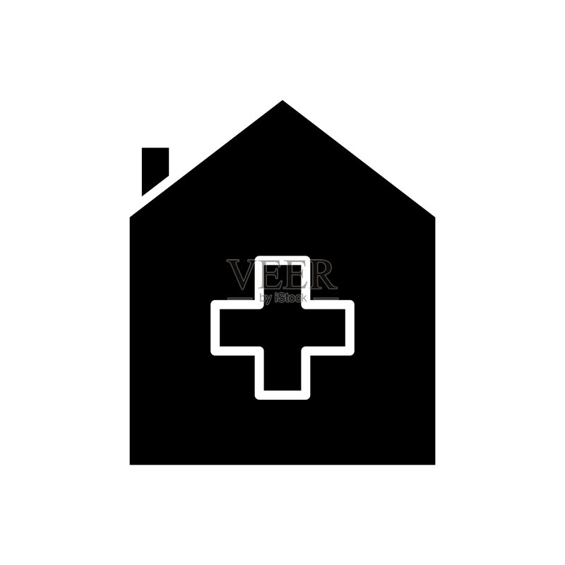 带有医院加号的房屋图标插图(字形图标样式,与医疗保健相关,简单的可编辑矢量设计)图标素材