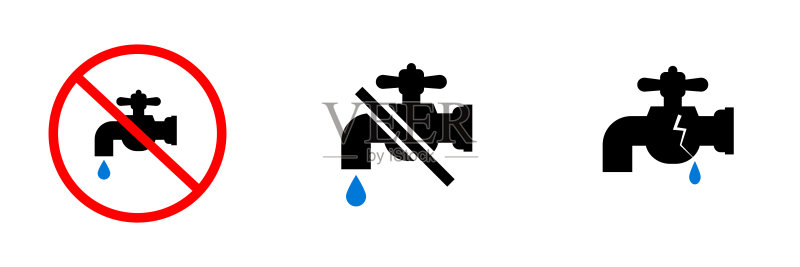 水龙头图标集(包括故障、禁用和漏水)矢量图图标素材