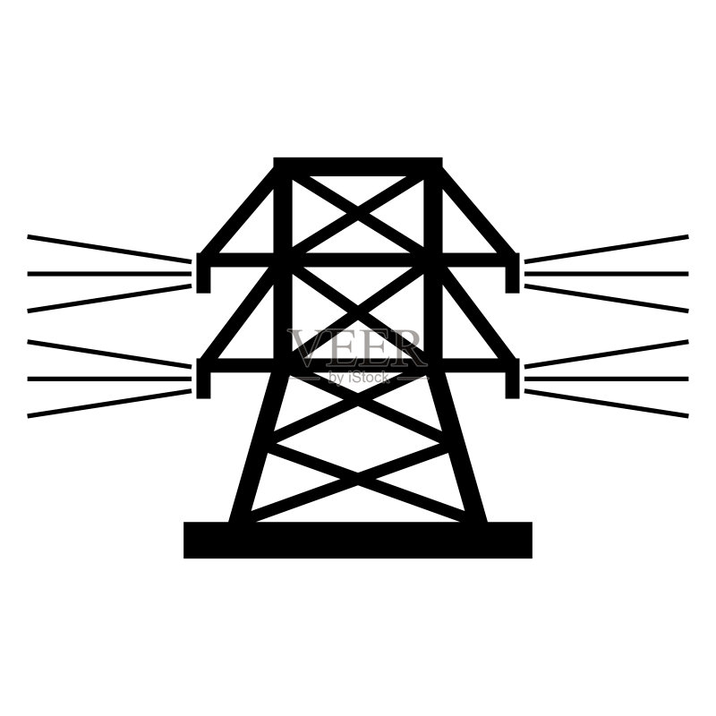 高压电线标志,白色背景上的矢量电力图标图标素材
