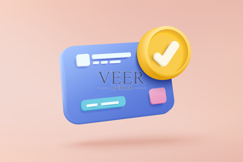 用于在线购物的3D信用卡资金金融安全,具有支付保护概念的在线支付信用卡。用于电子商务购物的3D商业金融矢量图标渲染插图图标素材