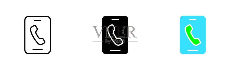 商业联系方式图标:座机、循环箭头、移动连接、24/7全天候服务、呼出、呼叫中心。矢量线性图标,黑白和彩色风格图标素材