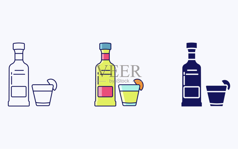 龙舌兰酒杯和瓶子插图图标图标素材