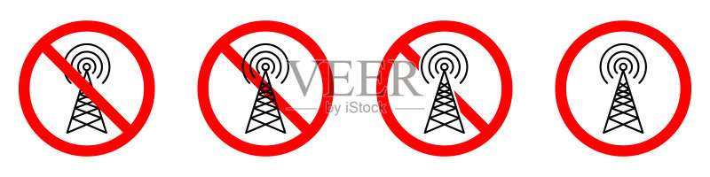 无信号。天线禁止图标集。禁止WIFI信号。图标素材