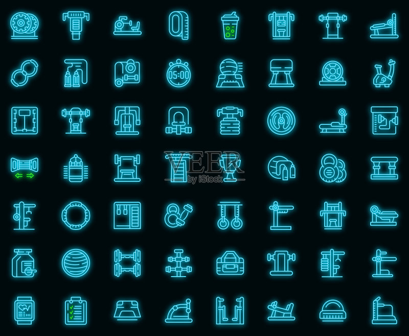 健身器材图标轮廓矢量图:活跃健身房霓虹矢量图图标素材