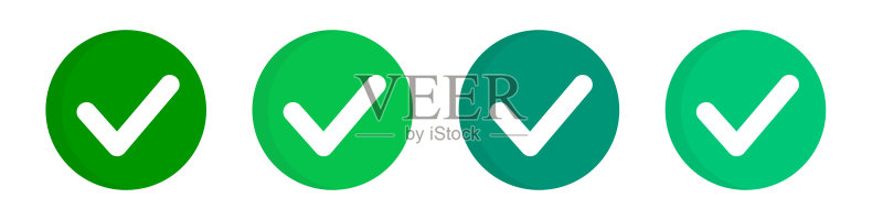 不同颜色的绿色复选标记图标集矢量图图标素材