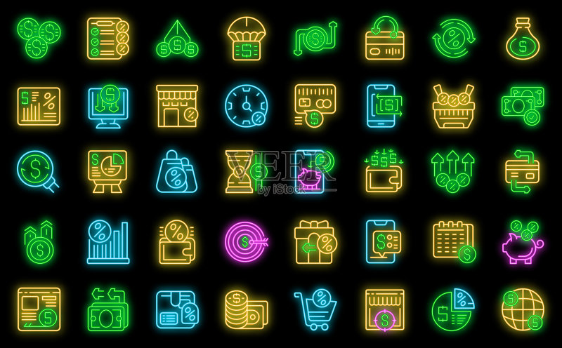 霓虹返现服务图标矢量集图标素材