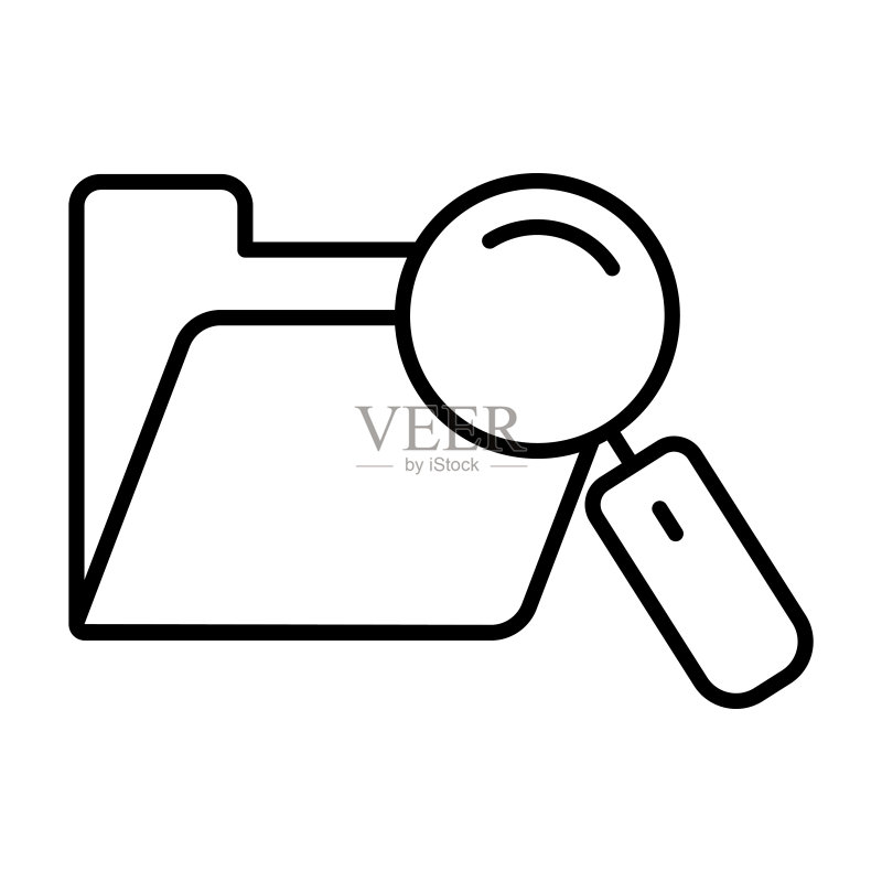 搜索文件夹图标插图。与开发者相关的图标。线条图标风格。适用于应用程序、网站、移动应用程序。简单的矢量设计可编辑图标素材