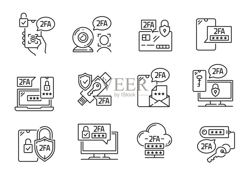 双因素验证图标:2FA移动密码图标素材