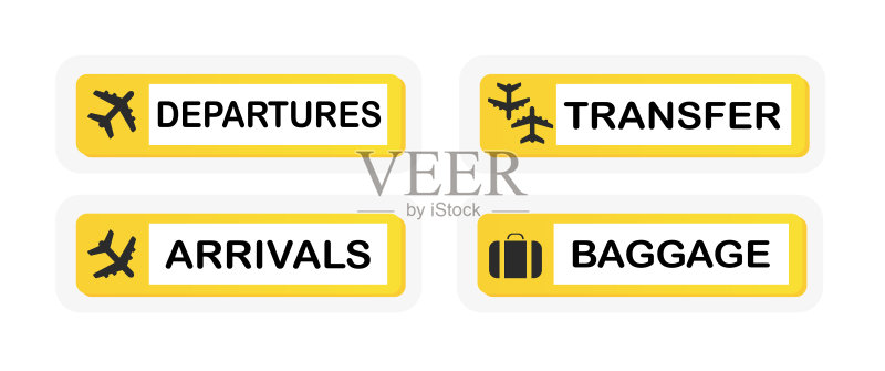 航空公司、出发、到达、转机、行李的物流图标。矢量 illustration图标素材