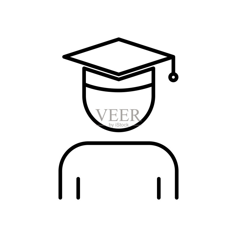 戴学士帽的学生图标,教育线性风格图标素材