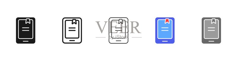 带书签的电子书图标:阅读清单和标记图标素材