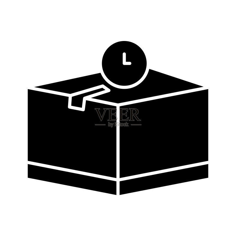 带时间的货箱图标插图,适用于送货,与物流、交付相关的图标,字形图标风格,简单的矢量设计可编辑图标素材